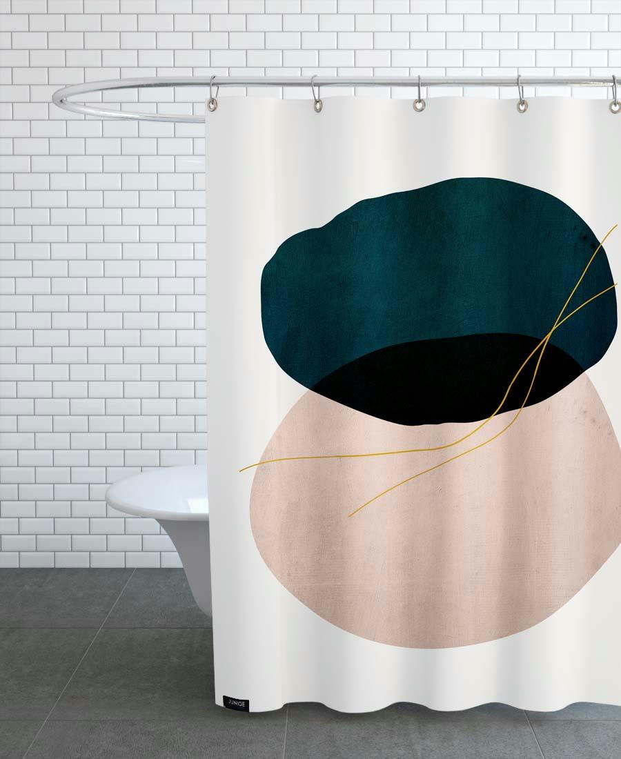 CROSSED - Rideau de douche en polyester en bleu & rose 150x200