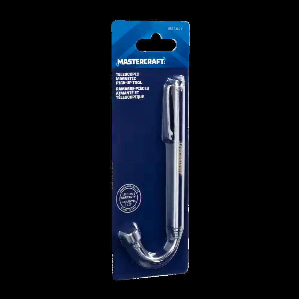 Mastercraft Telescopic Magnetic Pick-Up Tool, 360° Flexible Head, Pocket Clip, Holds Up To 3-lb, 21-in