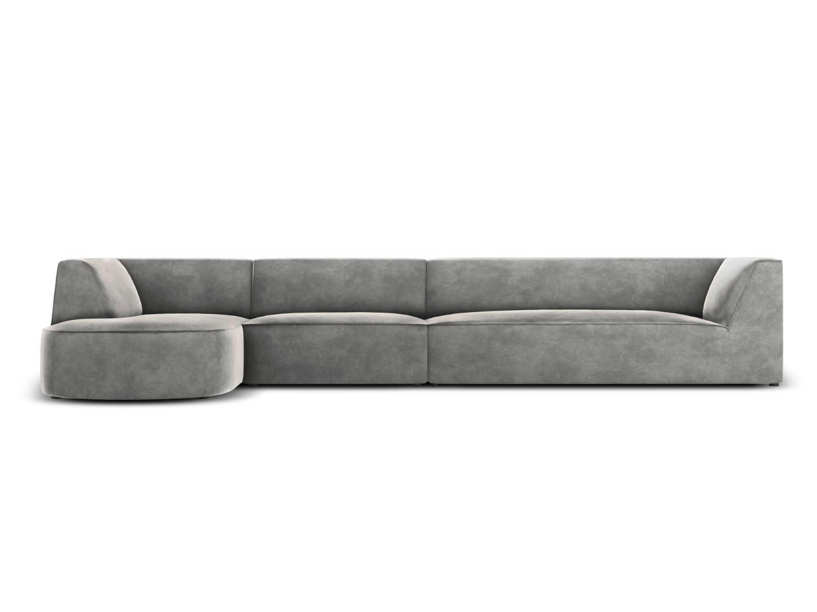 CHARLES - Canapé D'Angle Gauche 5 places en Velours Gris Clair