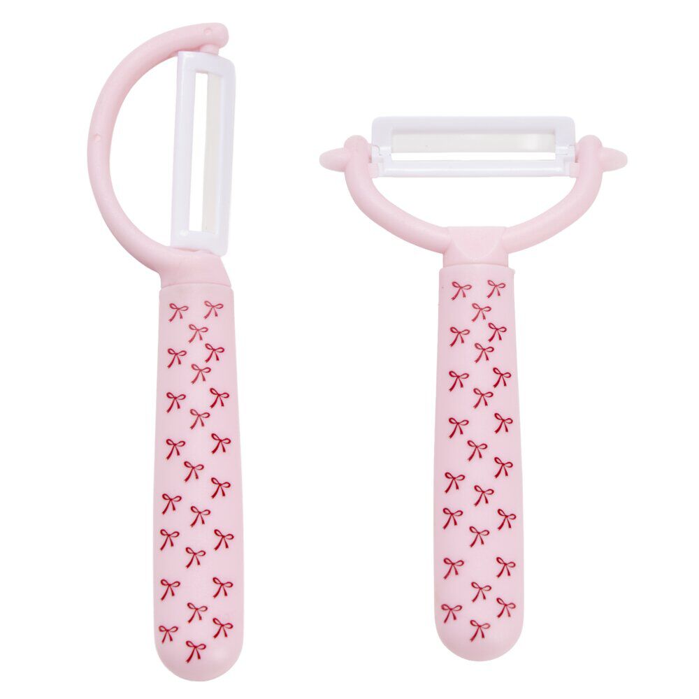 éplucheur économe x2 lame céramique manche plastique motif noeuds roses