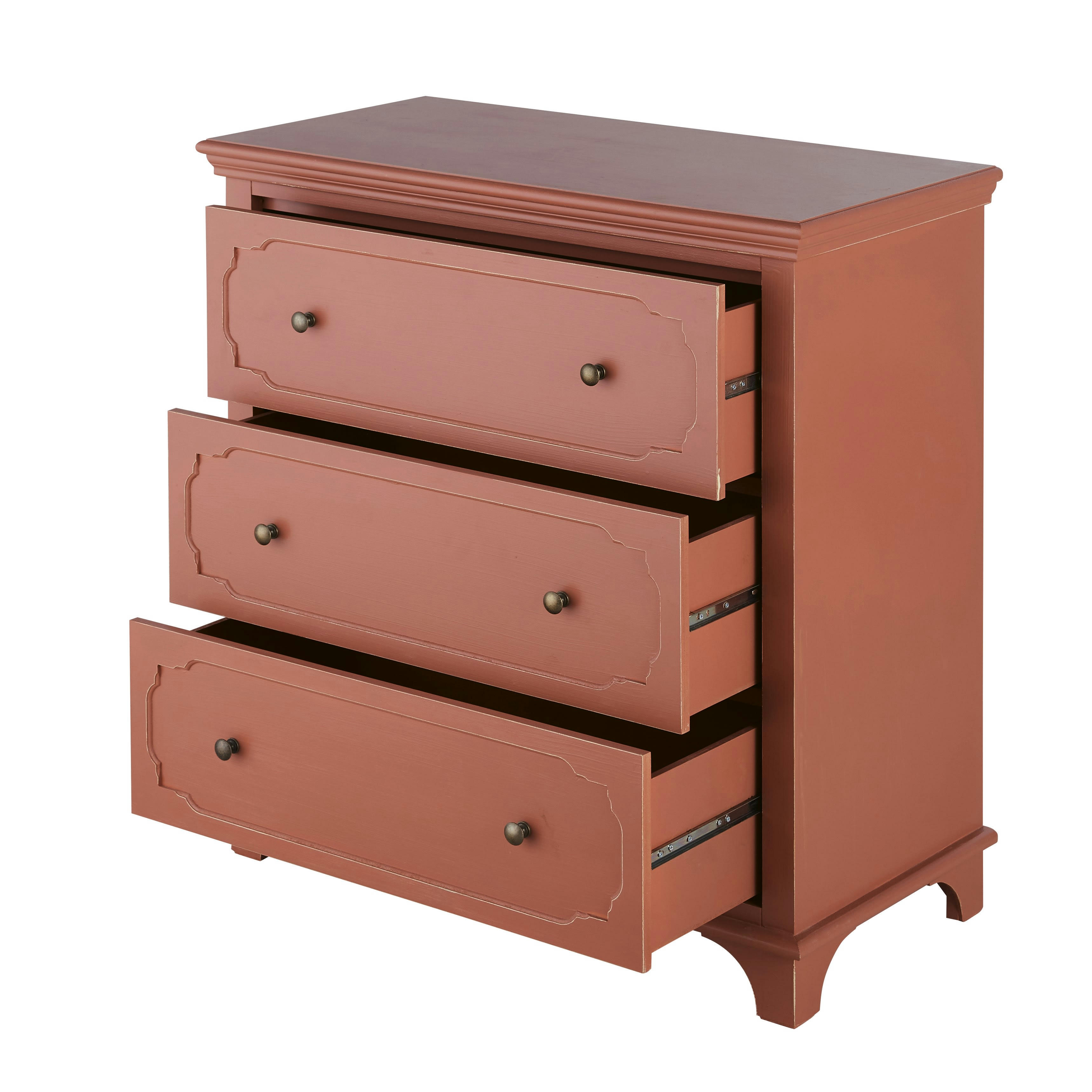 Selena - Commode 3 tiroirs terracotta et métal coloris laiton