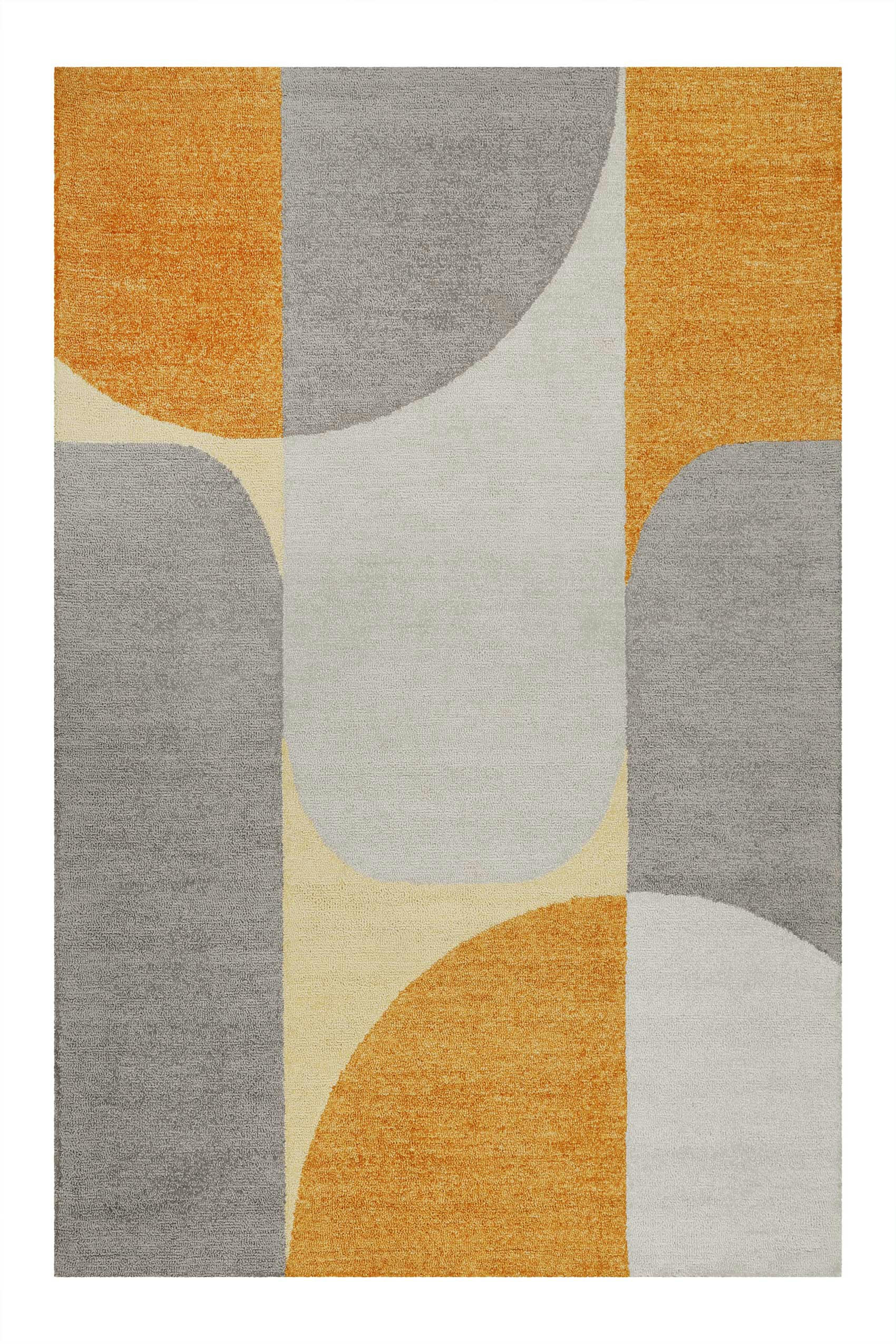 BACKUP - Tapis fait main motif coloré jaune orange inspiration 70's 140x200