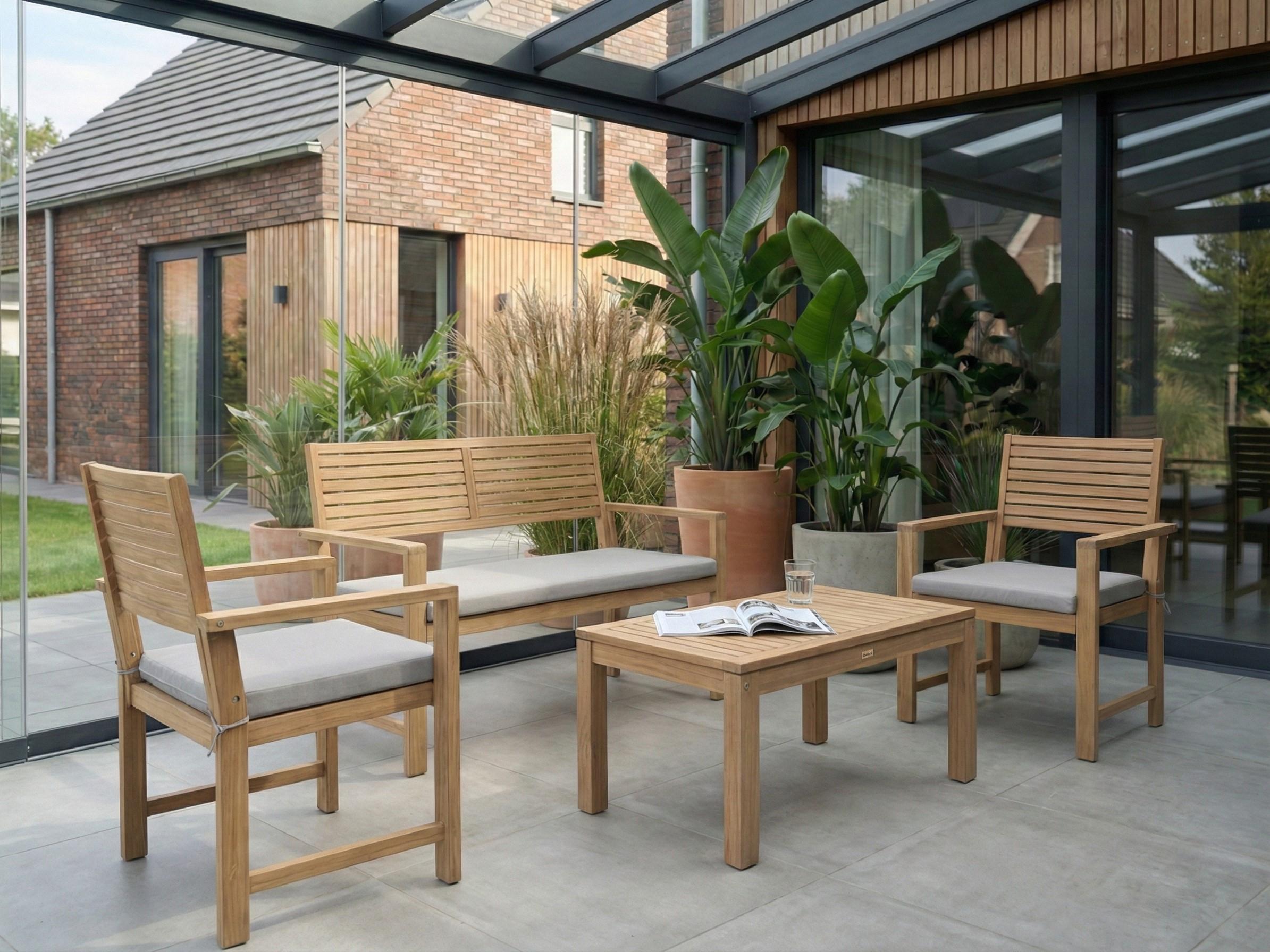 Garden Lounge Set with Table 4 Seater FIAMES Certified Acacia Wood Grey