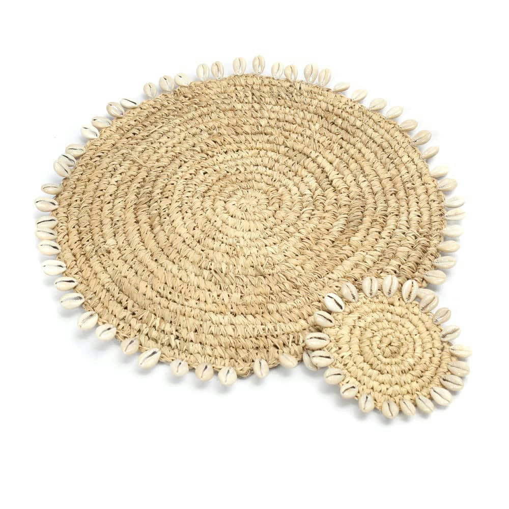 RAFFIA SHELL - Sous-verre en raphia et coquillage