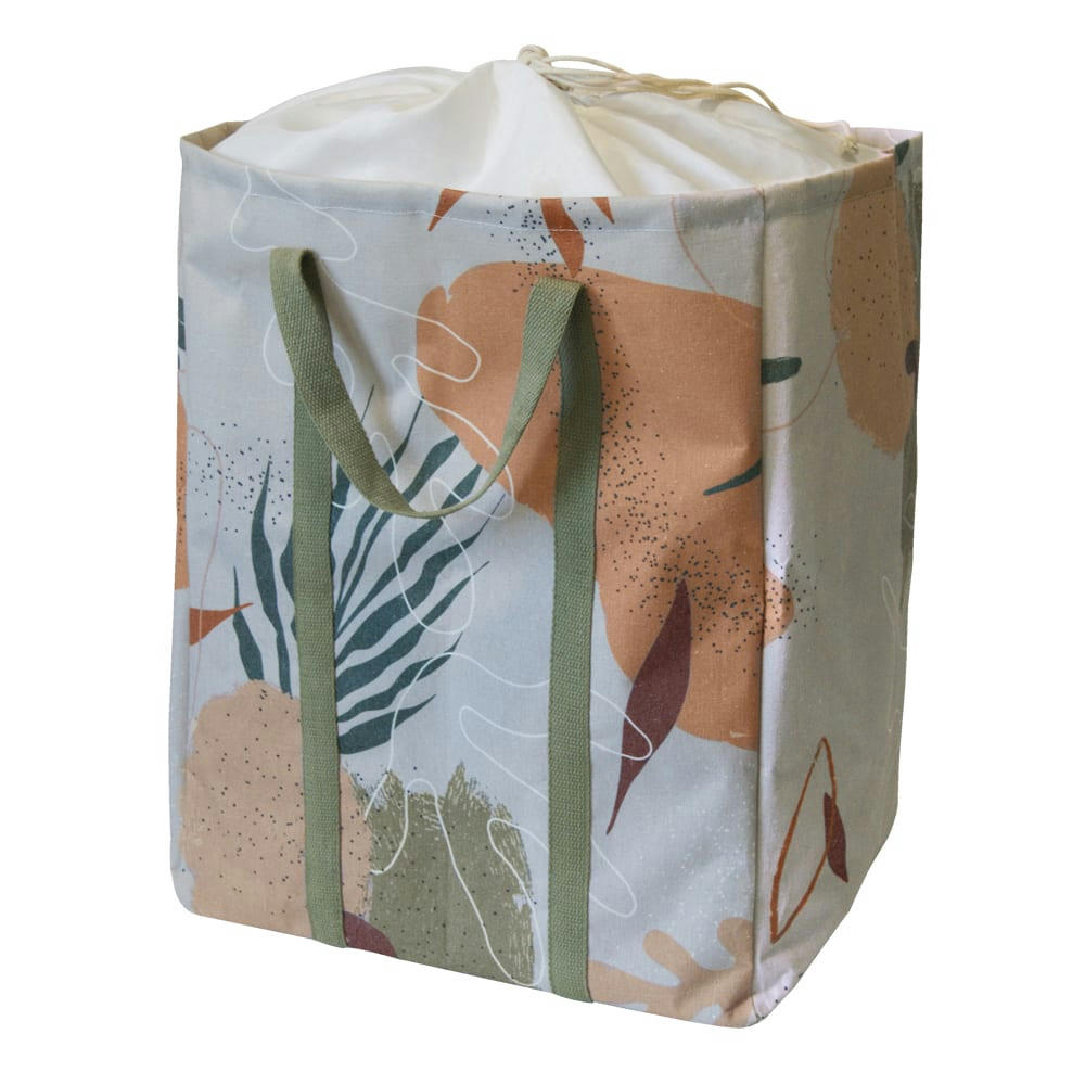 - Panier à linge avec poignées en tissu vert et rose 30x40x50cm