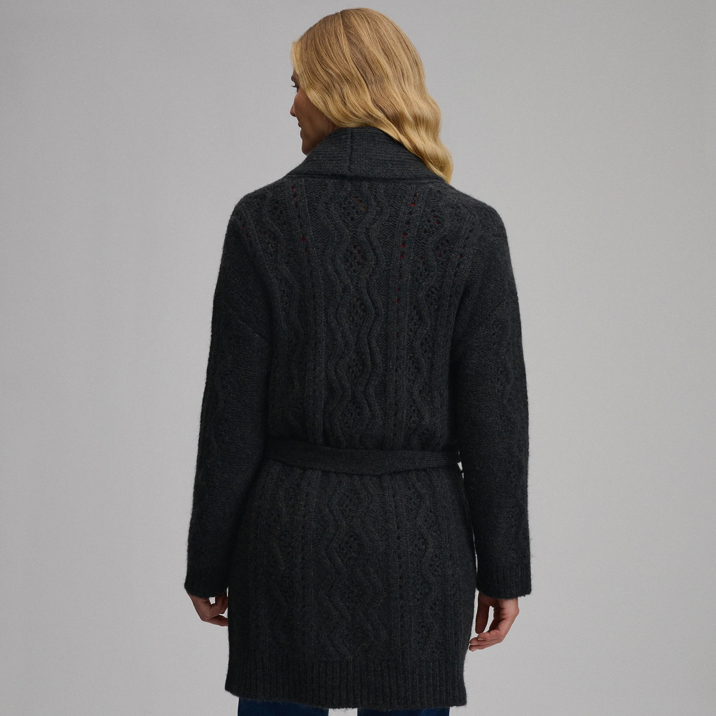 Women's Belted Cable Cardigan Sweater