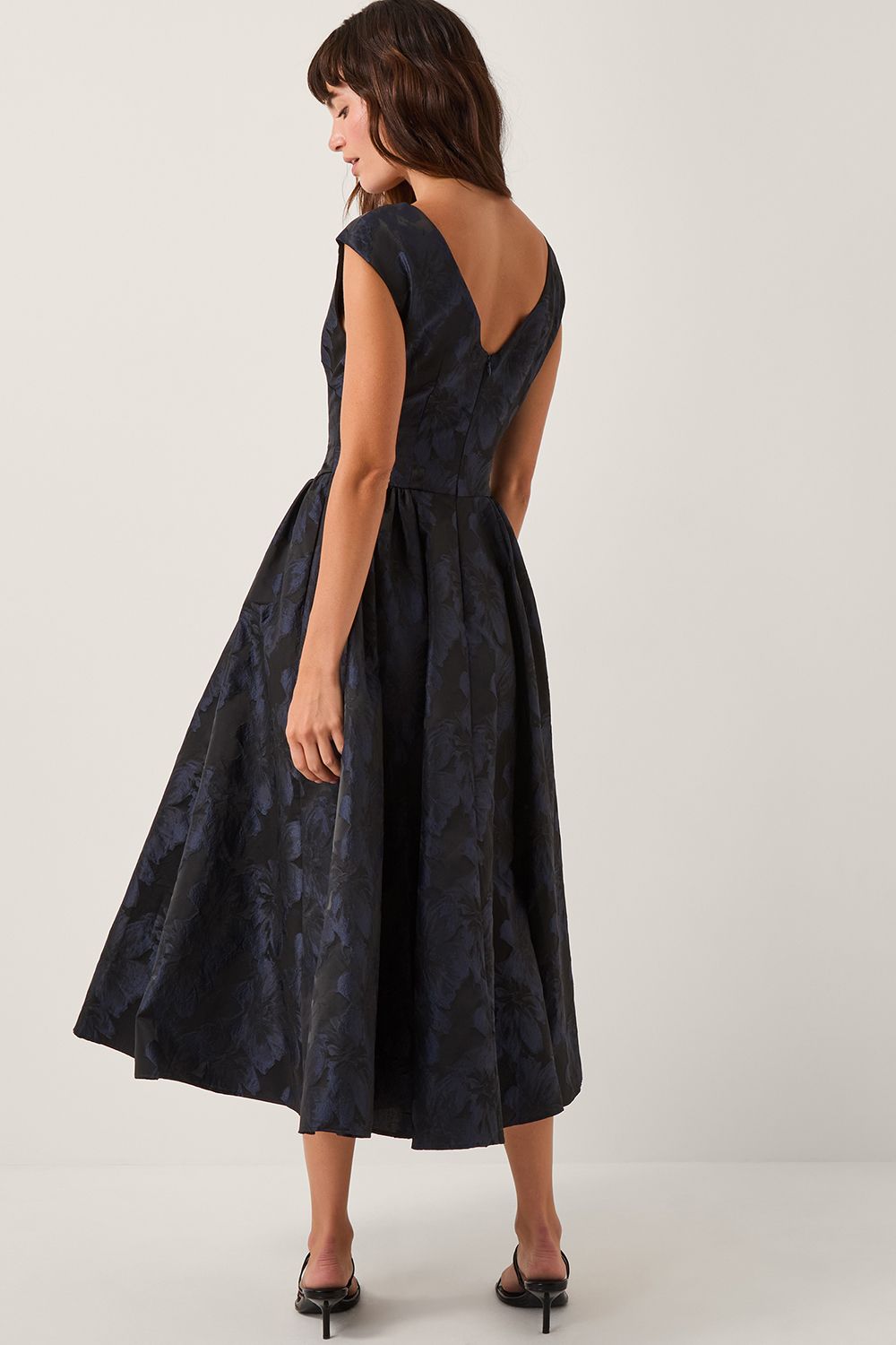 Monsoon Jayda Sleeveless Floral Jacquard Midi Dress Blue