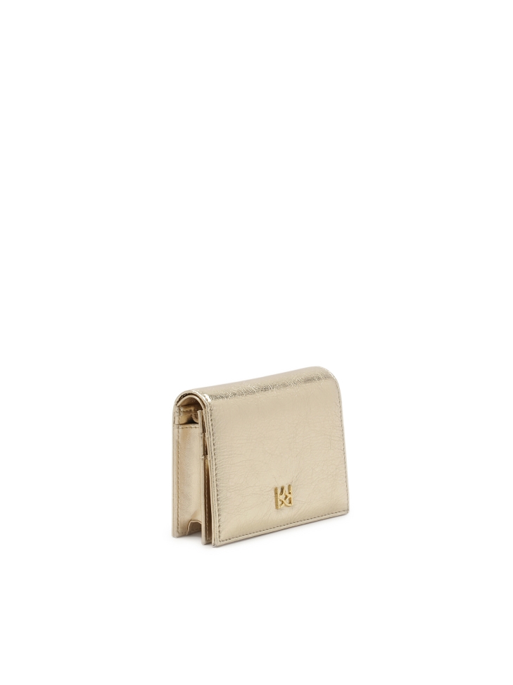 Gold wallet with snap closure flap