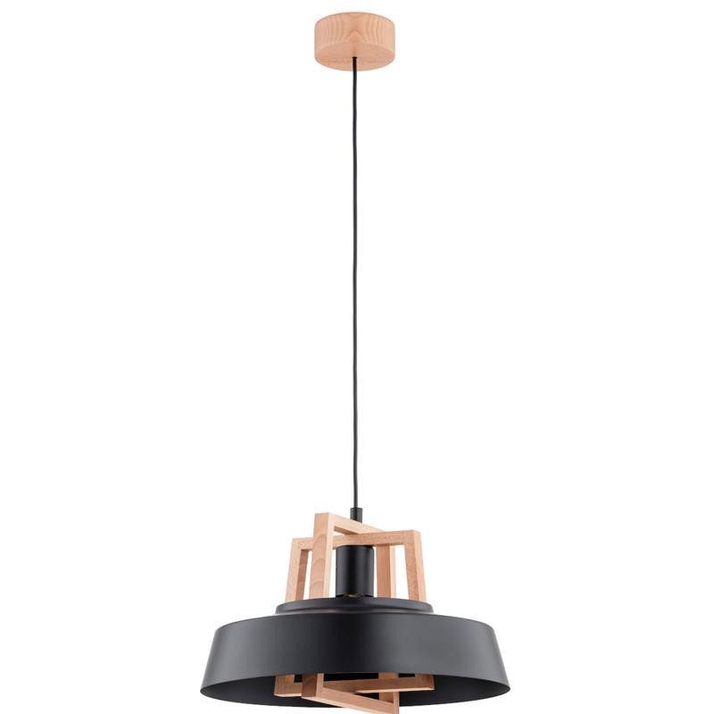 Lampa wisząca czarna-jasne drewno BATUT 1xE27x15W wym: 90x40x40 cm Alfa