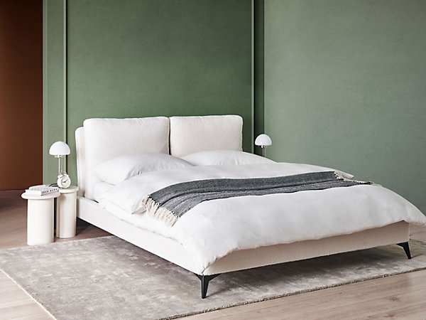 Lit avec sommier Bouclé MELLE 160 x 200 cm Blanc cassé