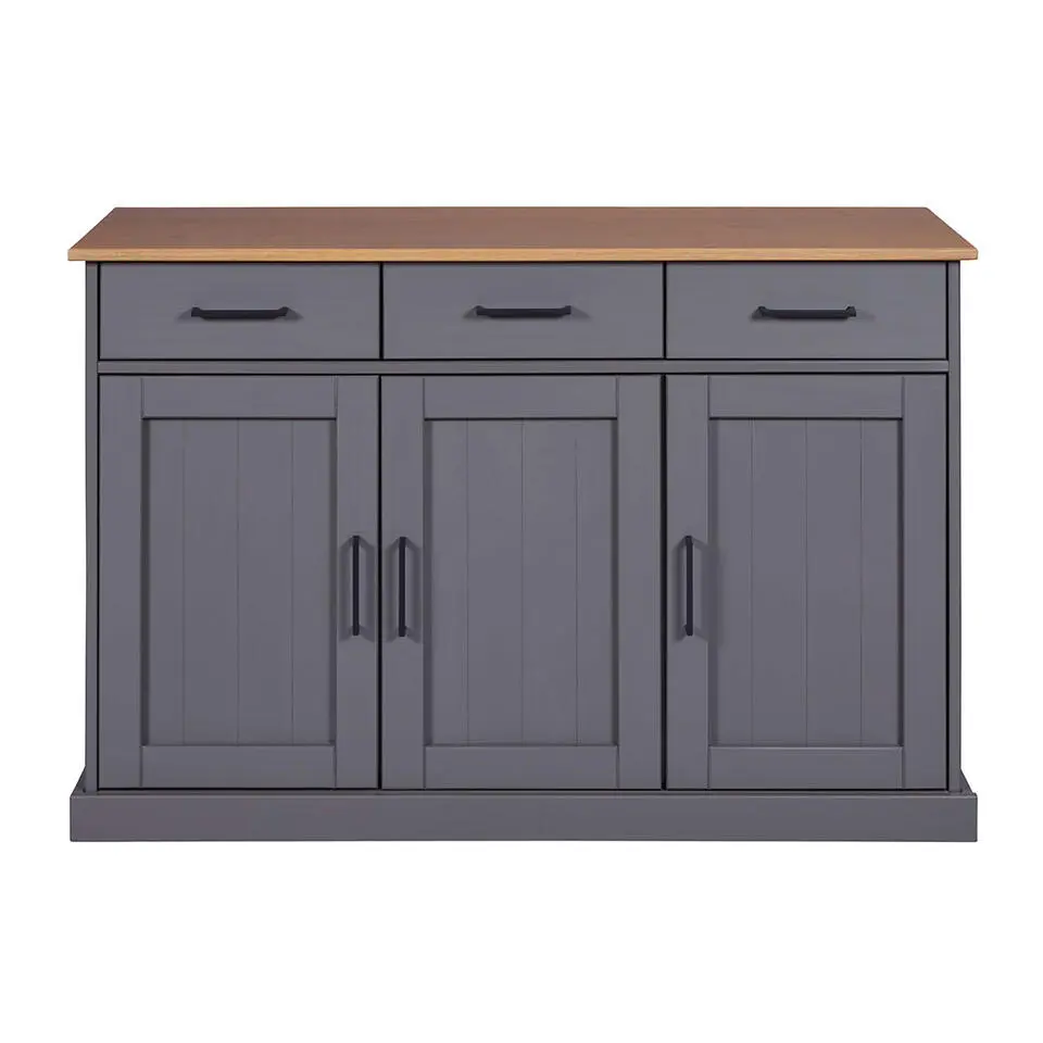 Hioshop Forenzo dressoir 3 deuren- 3 lades grijs- natuur