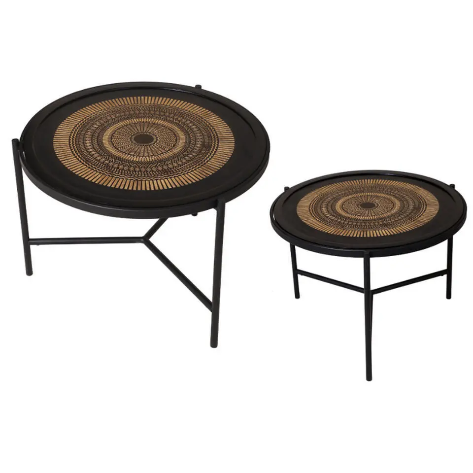 Salontafel Rond Zwart Hout - Set van 2 - Mae