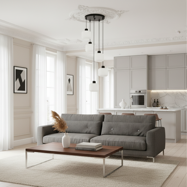 Lampa wisząca EDYLIT kaskada loft białe klosze 5xE27 BEKA BIANCO 14-960