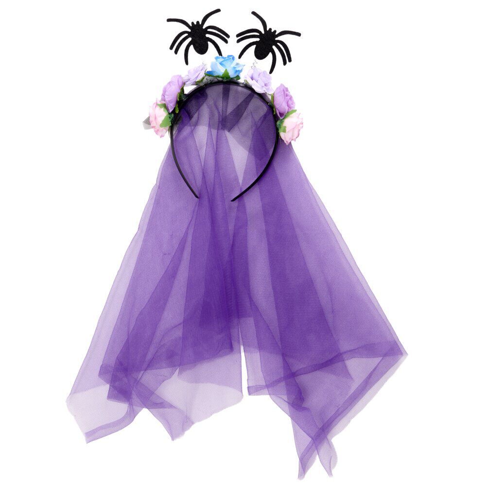 Serre-tête enfant fille Halloween voile araignée et fleurs polyester violet
