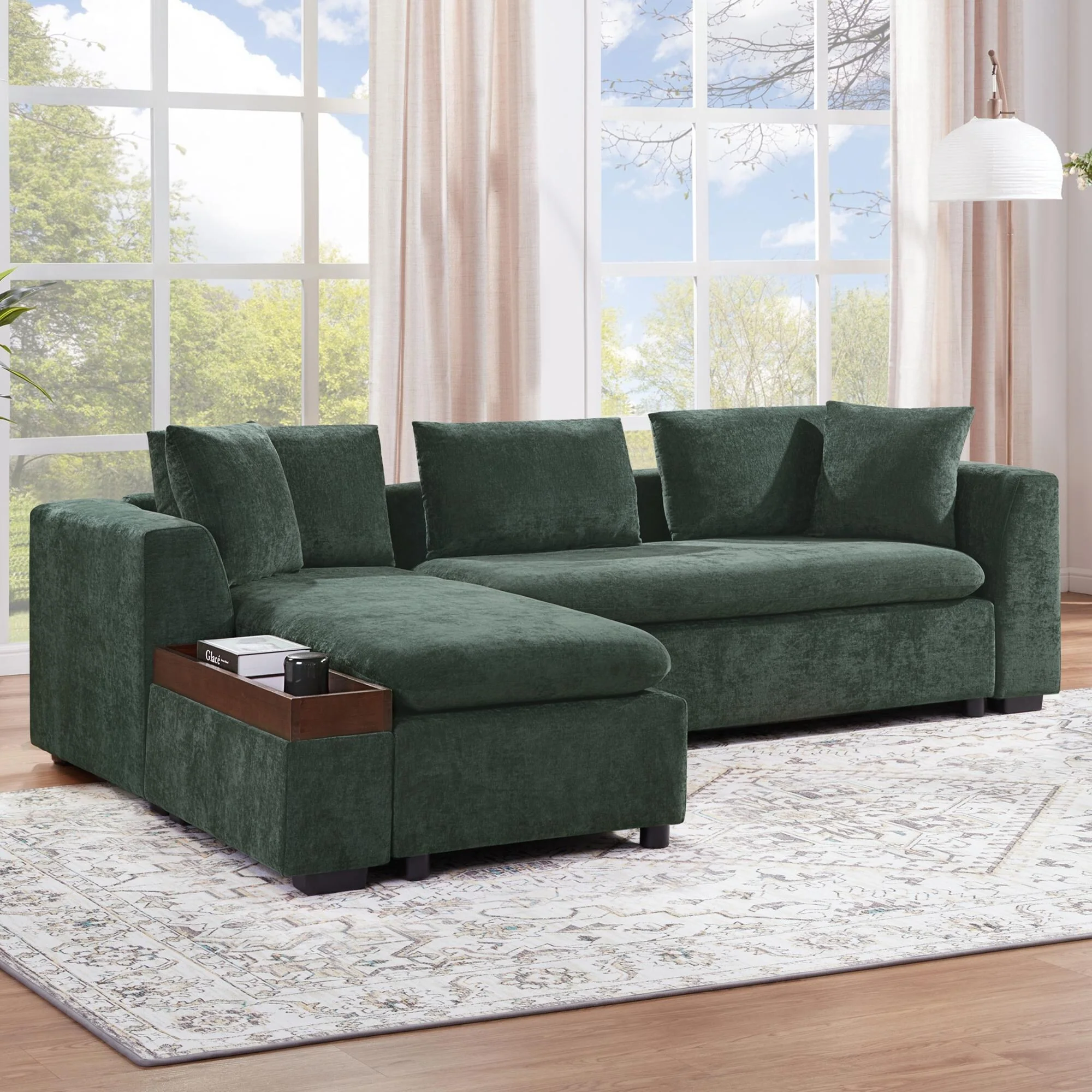 93.7 L-shaped Sectional Sofa 3 Seater Upholstered Sofa Couch with wooden Open Storage Compartment