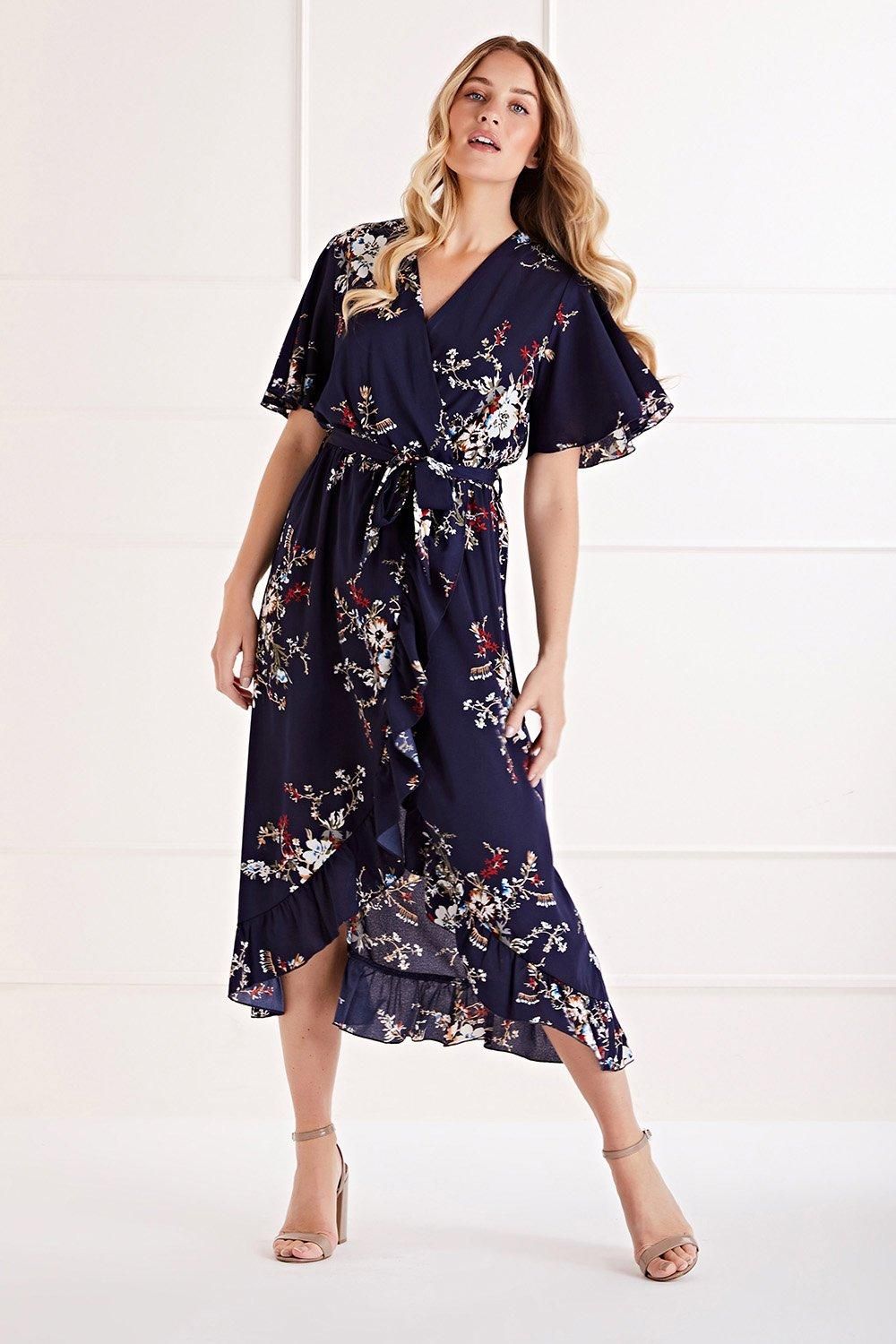 Mela Navy Floral Short Sleeve Maxi Dress