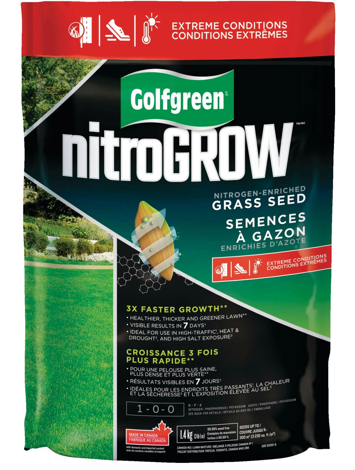 Golfgreen NitroGROW Extreme Condition Water Saving Grass Seed & Fertilizer Mix, 1.4-kg