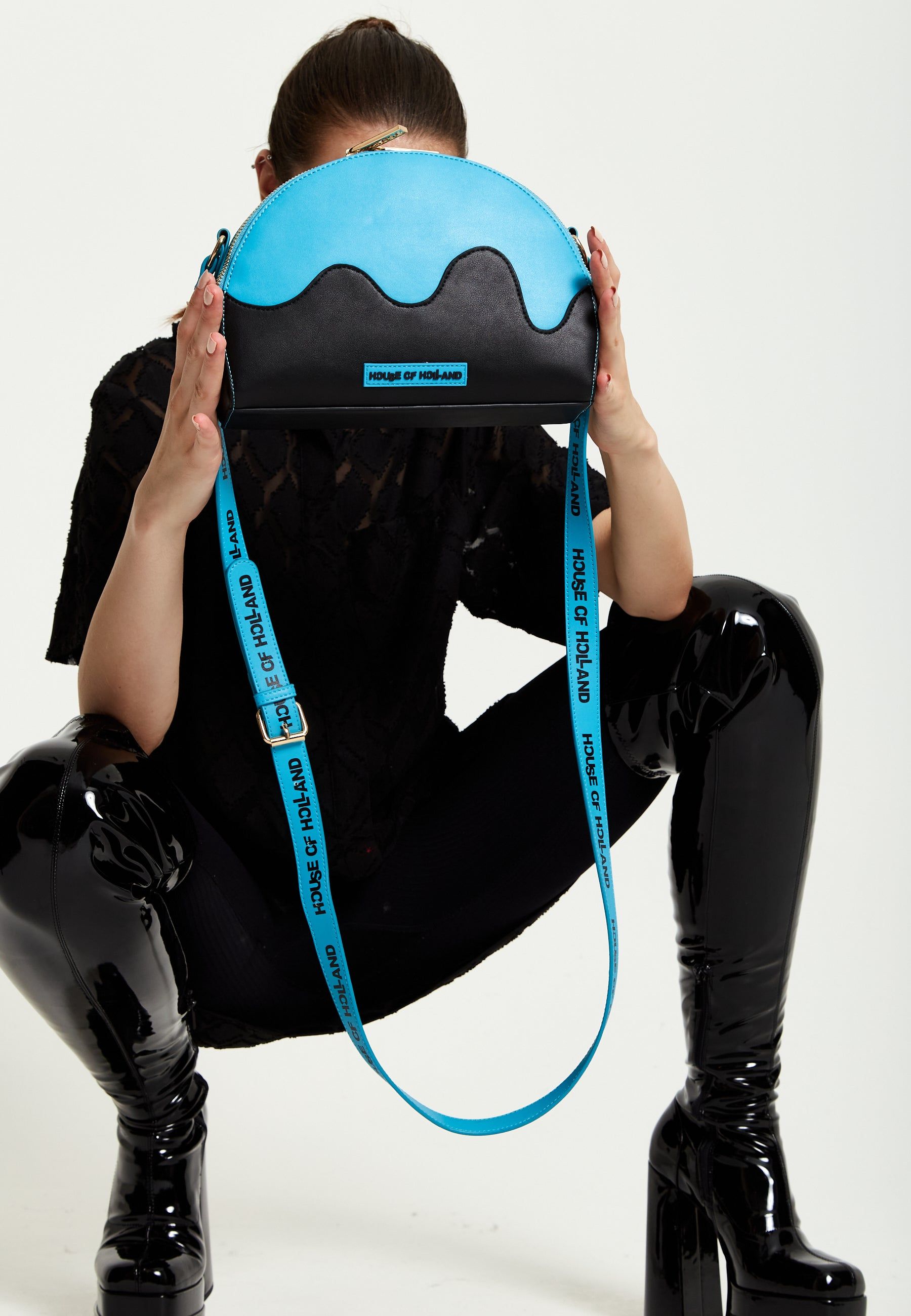 House of Holland Cross Body Bag In Royal Blue Printed Logo