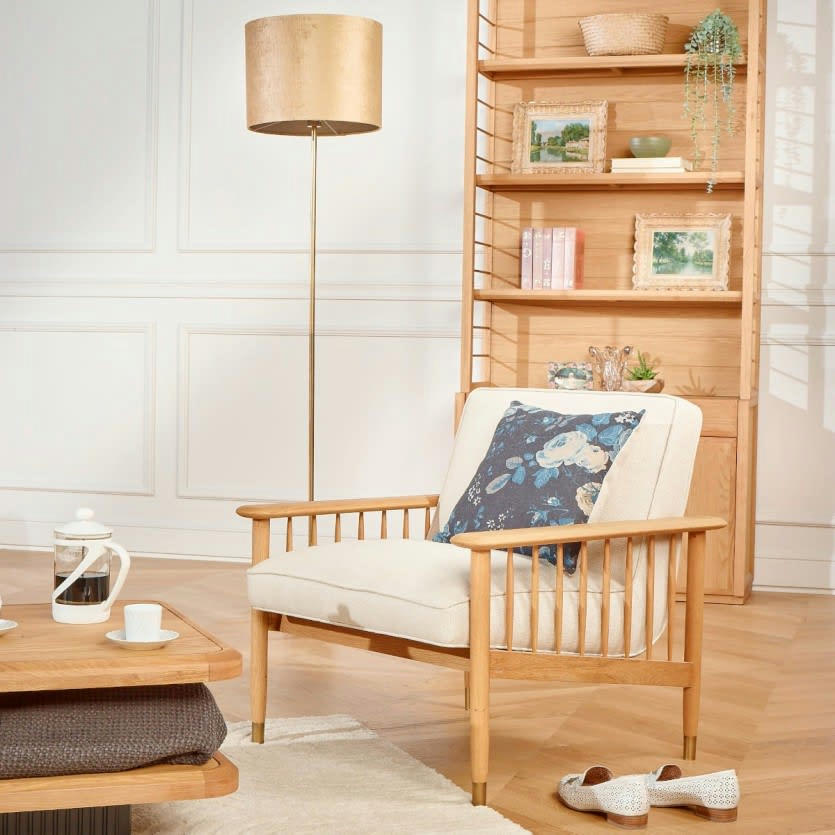 ALBERTINE - Fauteuil en chêne et  lin beige