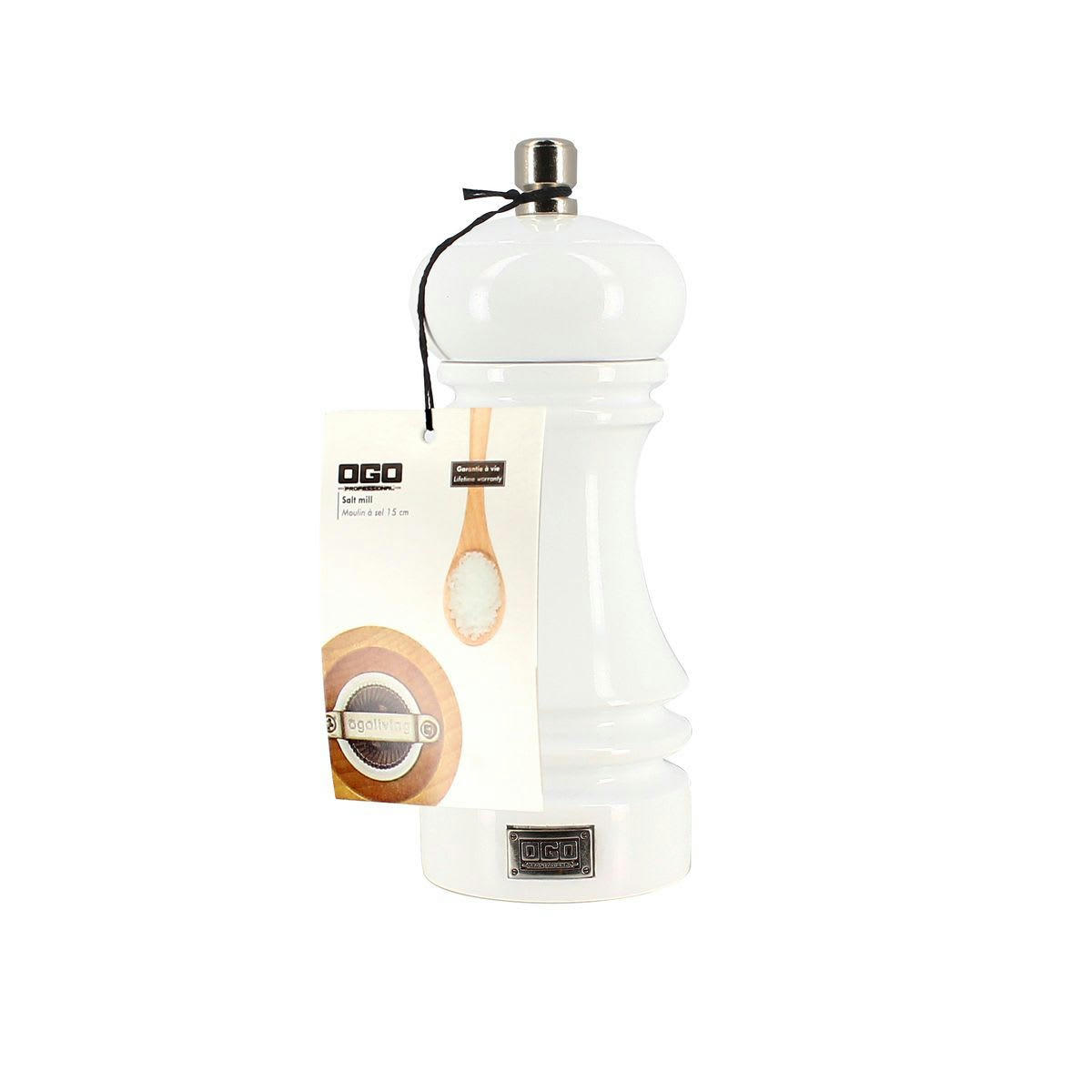 AZEL - Moulin à sel en bois blanc 15cm