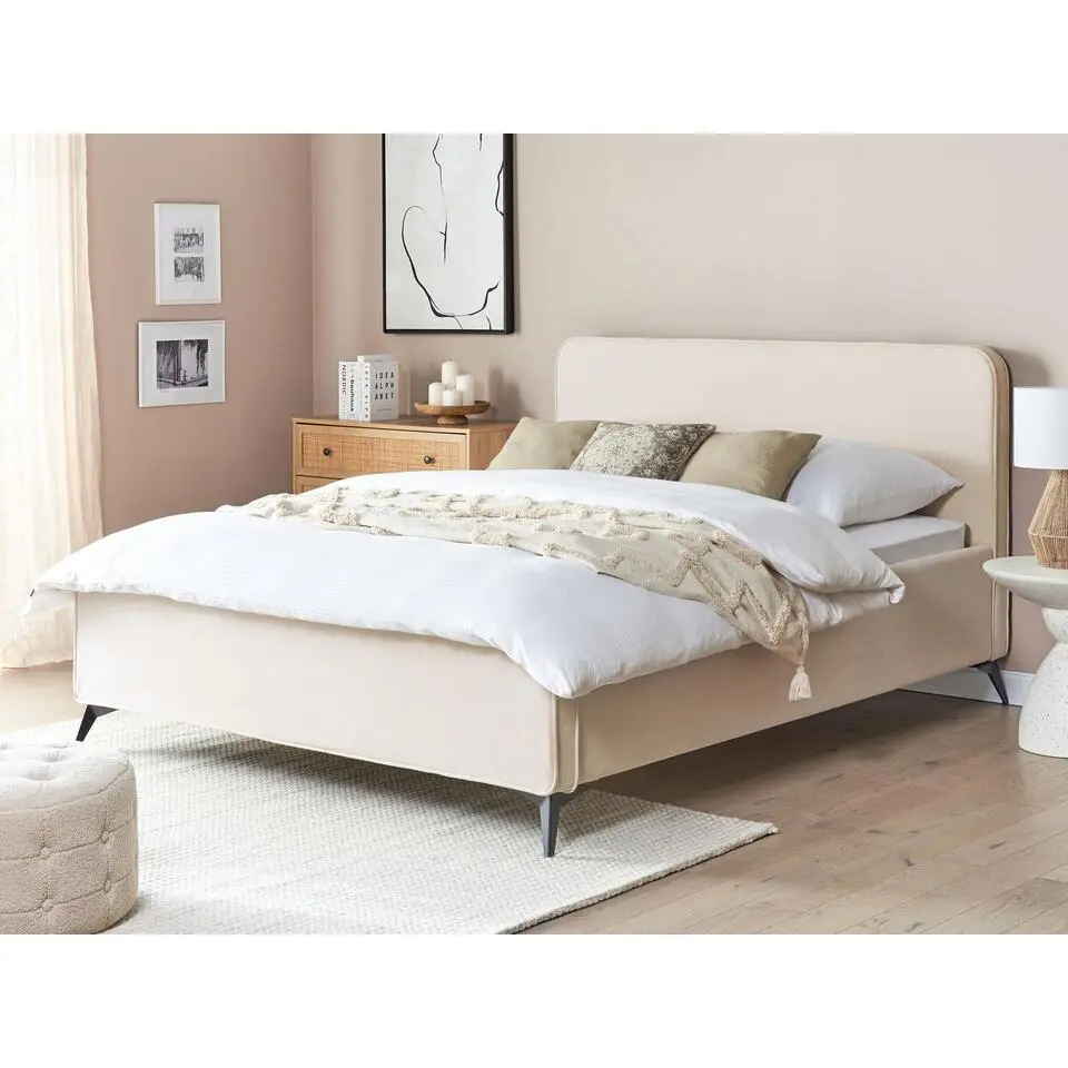 VALOGNES - Tweepersoonsbed - Beige - 160 x 200 cm - Corduroy