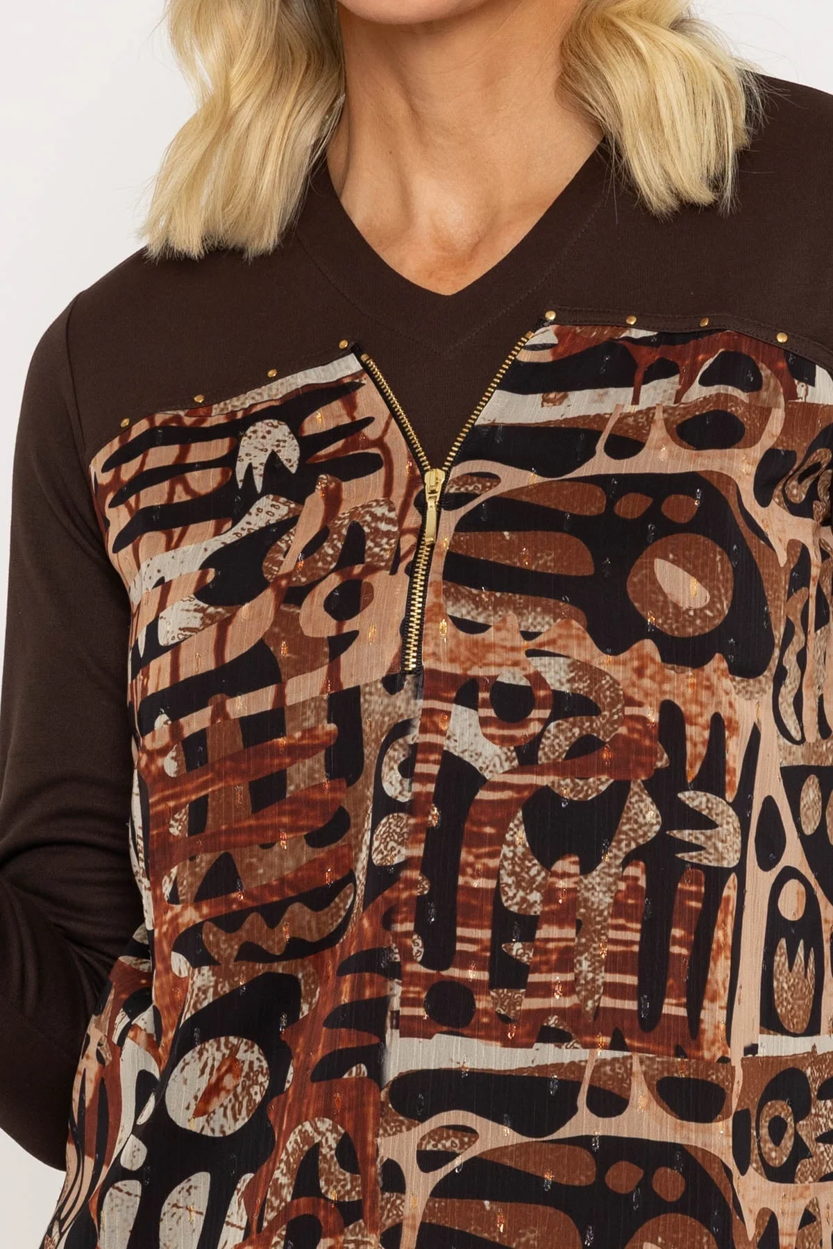 Brown Zip Detail Top