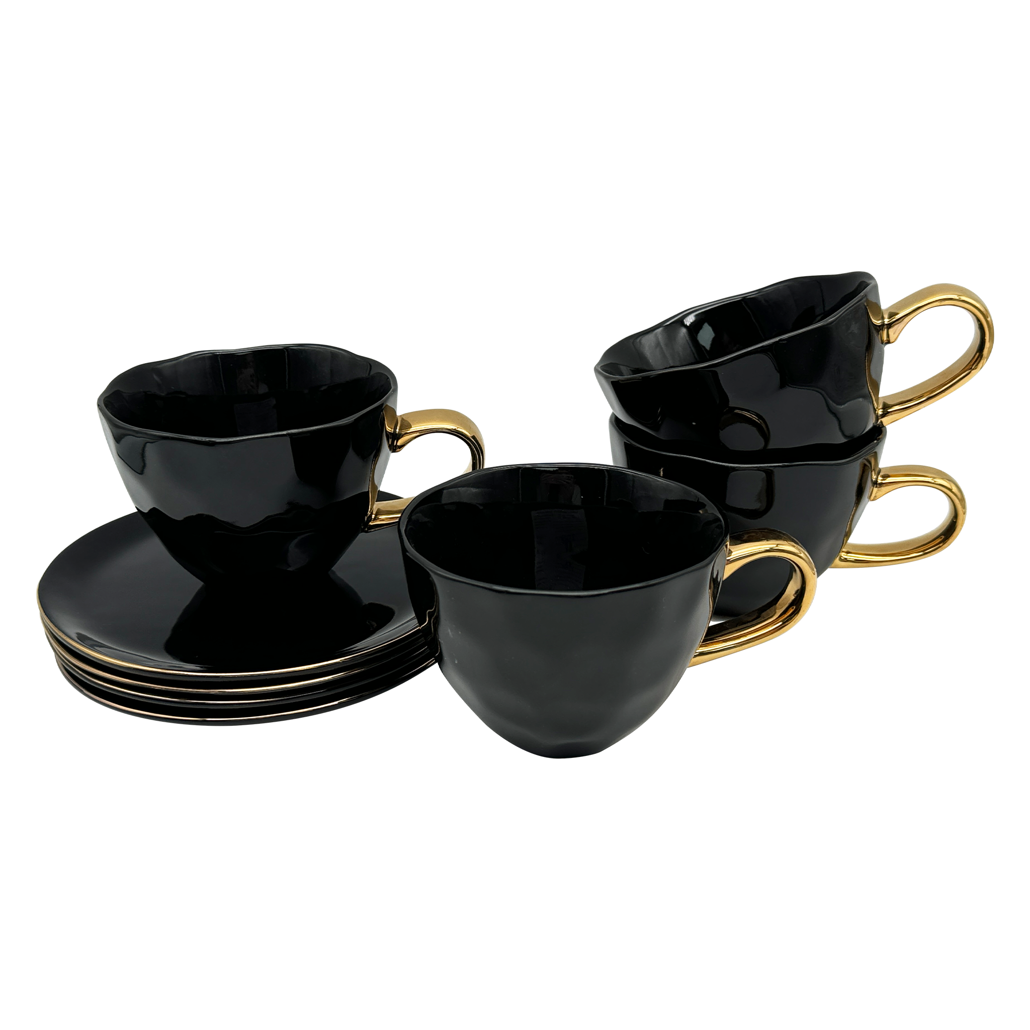 Urban Nature Culture Good Morning serviesset cappuccino/tea kopje met bord 17cm - Black - 8-delig