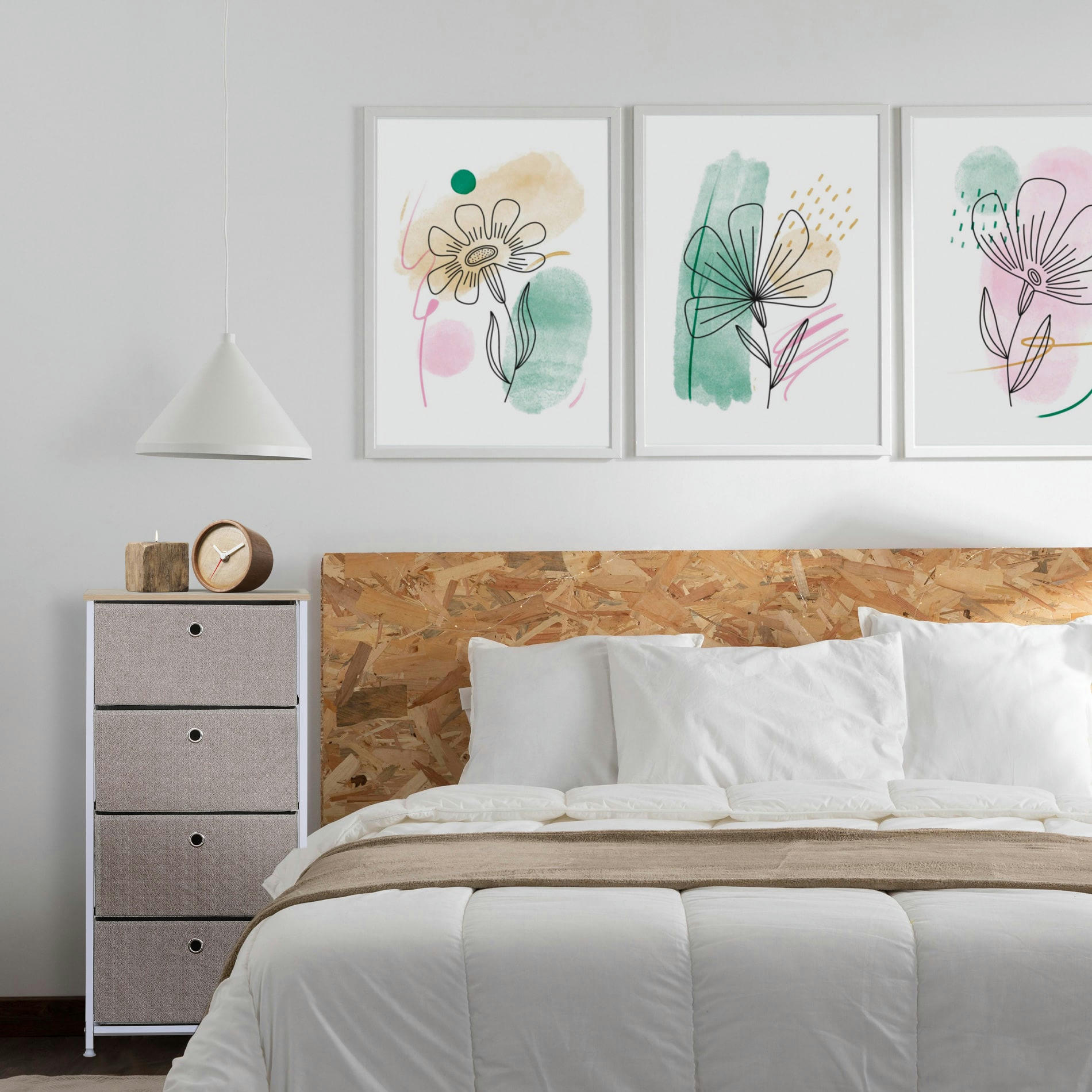 NORDIC - Chiffonier avec 4 tiroirs pliants en métal et tissu blanc et beige