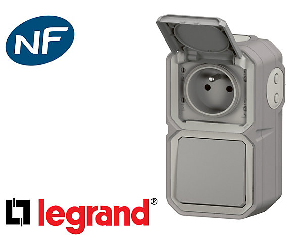 Interrupteur va-et-vient   prise Legrand Plexo™ gris complet