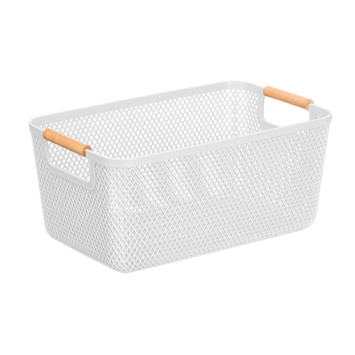 Cesto branco com pega em bambu 32x20,5cm