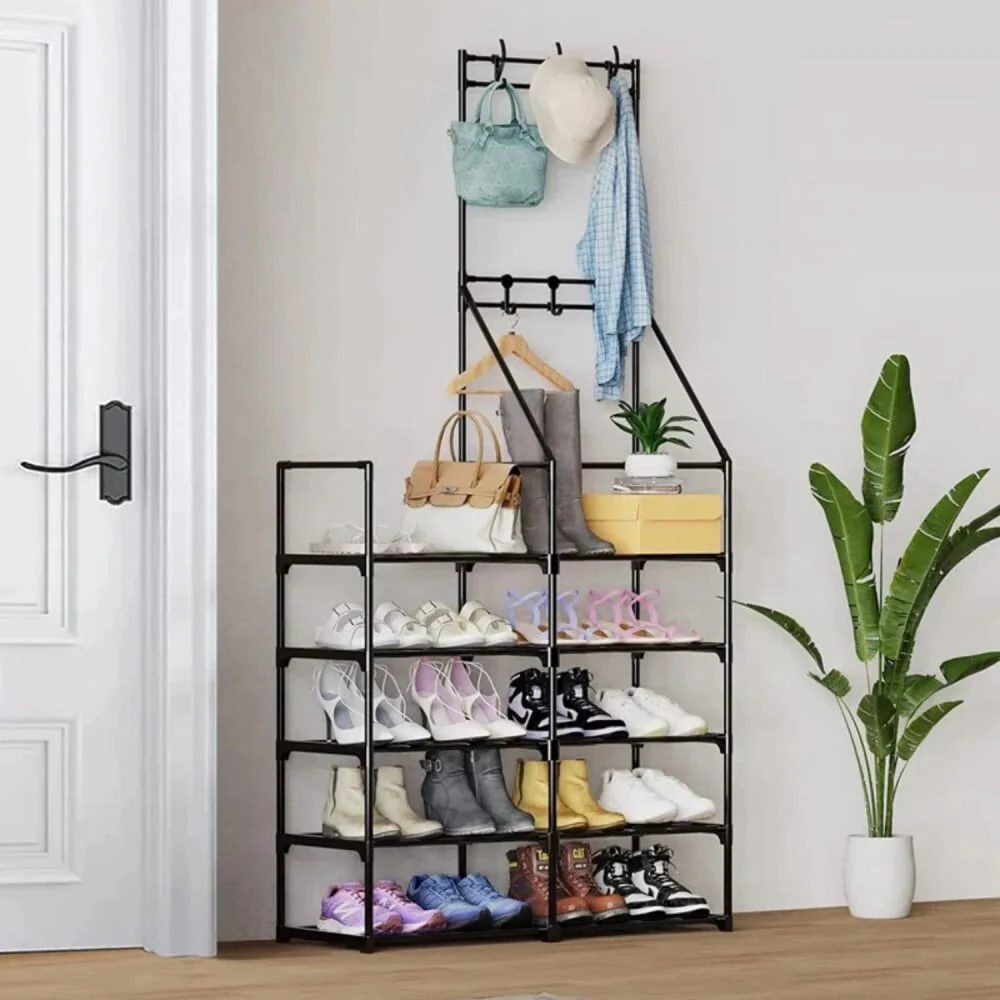 5-Tier Shoe Rack Organizer with Coat Storage, Entryway Closet Shelf