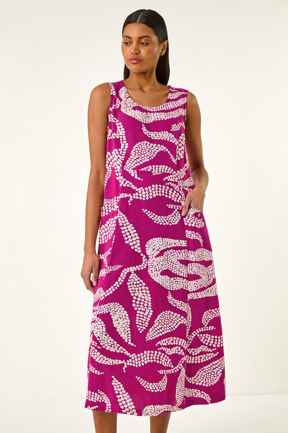 Roman Leaf Print Shift Midi Dress