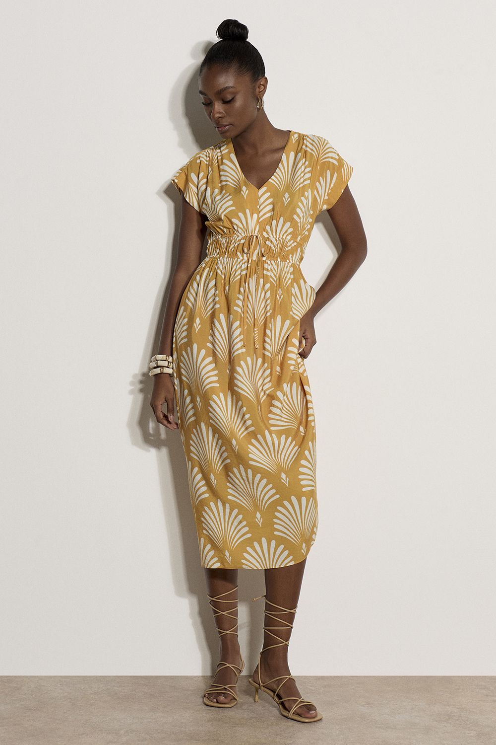 Apricot Fan Print Midaxi Dress