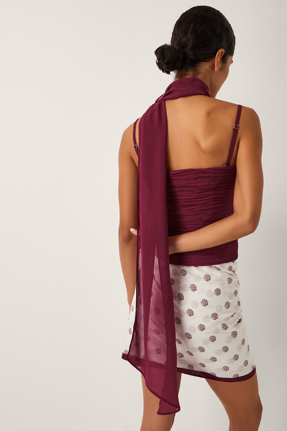 Monsoon The India Edit Colette Ruched Bandeau Top & Scarf Red