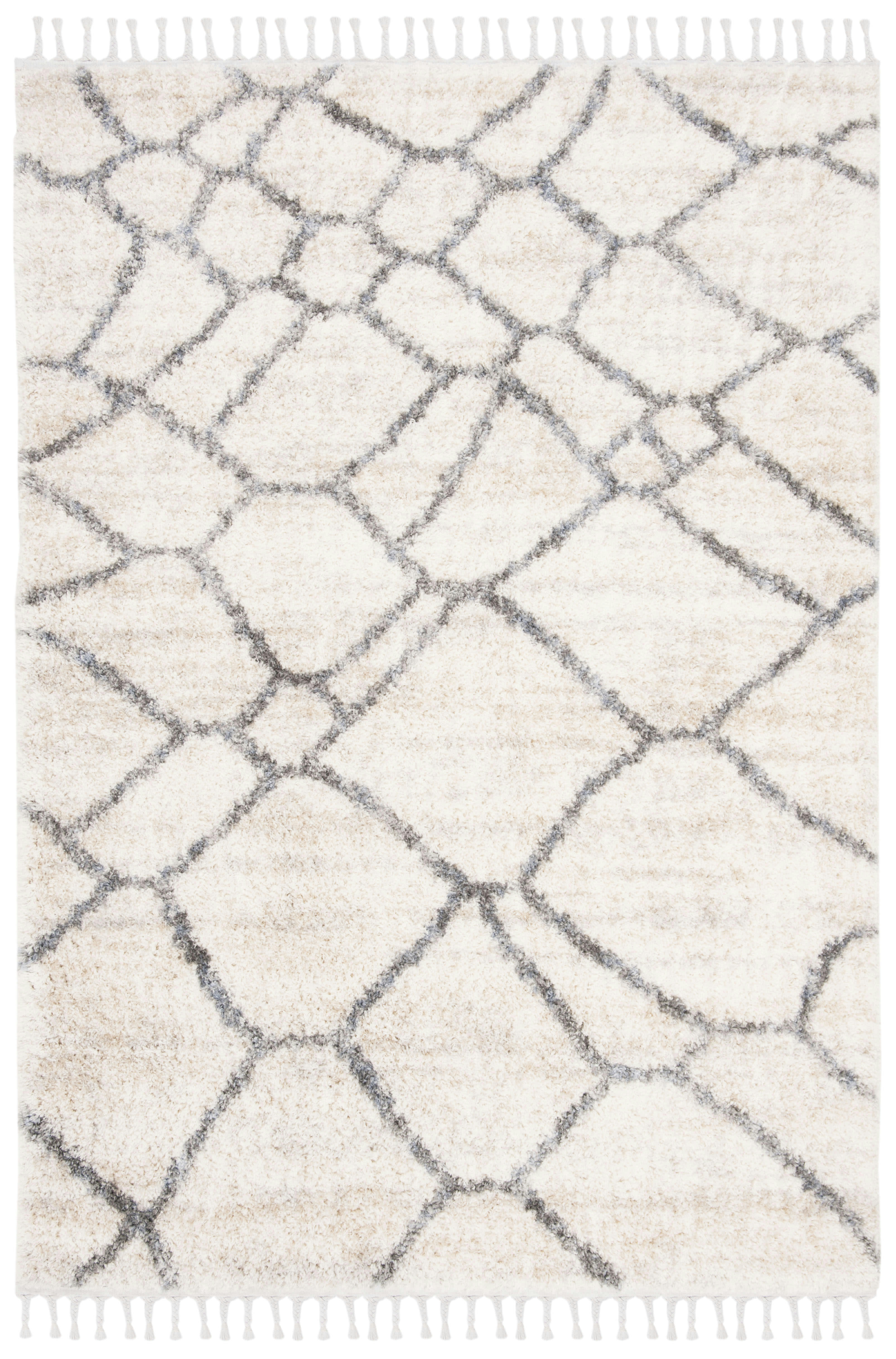 BERBER FRINGE SHAG - Tapis de salon interieur en gris & crème, 160 x 229 cm