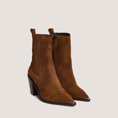 Boots à talons et à froncesen croute marron | BASAMA