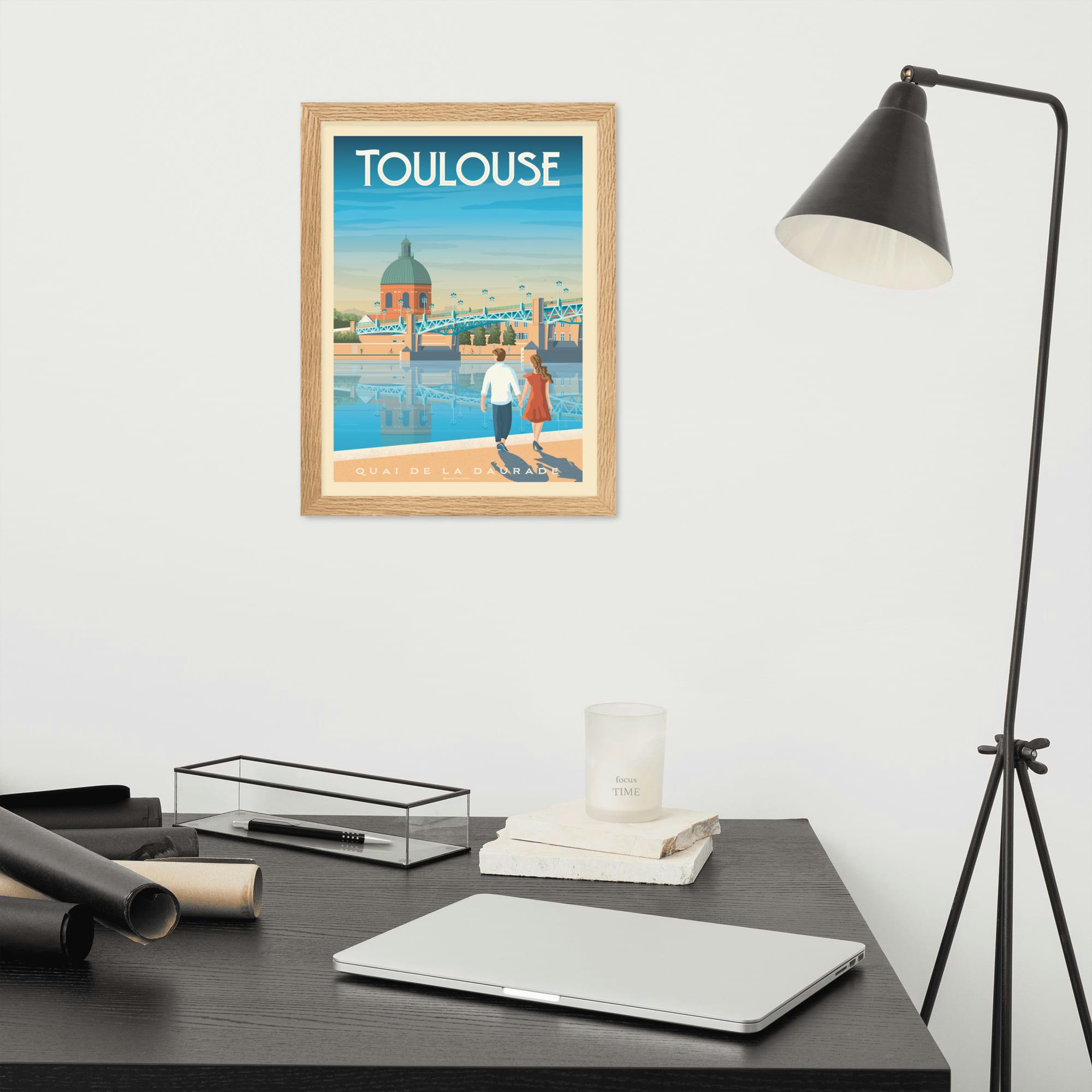 - Affiche Toulouse France avec Cadre (Bois) 21x29,7 cm