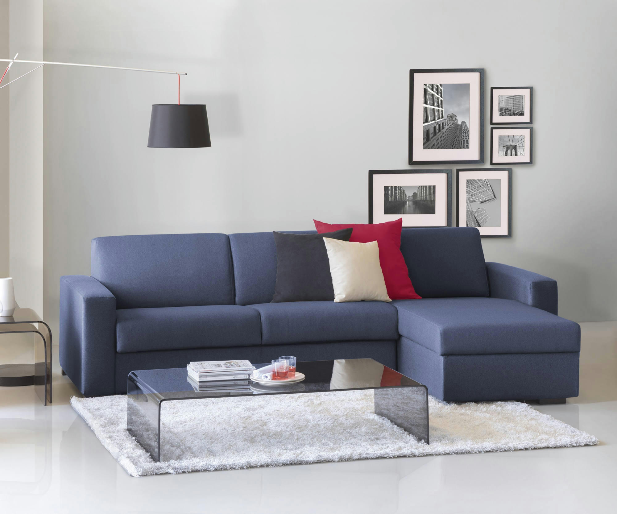 ALISEA - Canapé d'angle convertible 3 places en tissu bleu