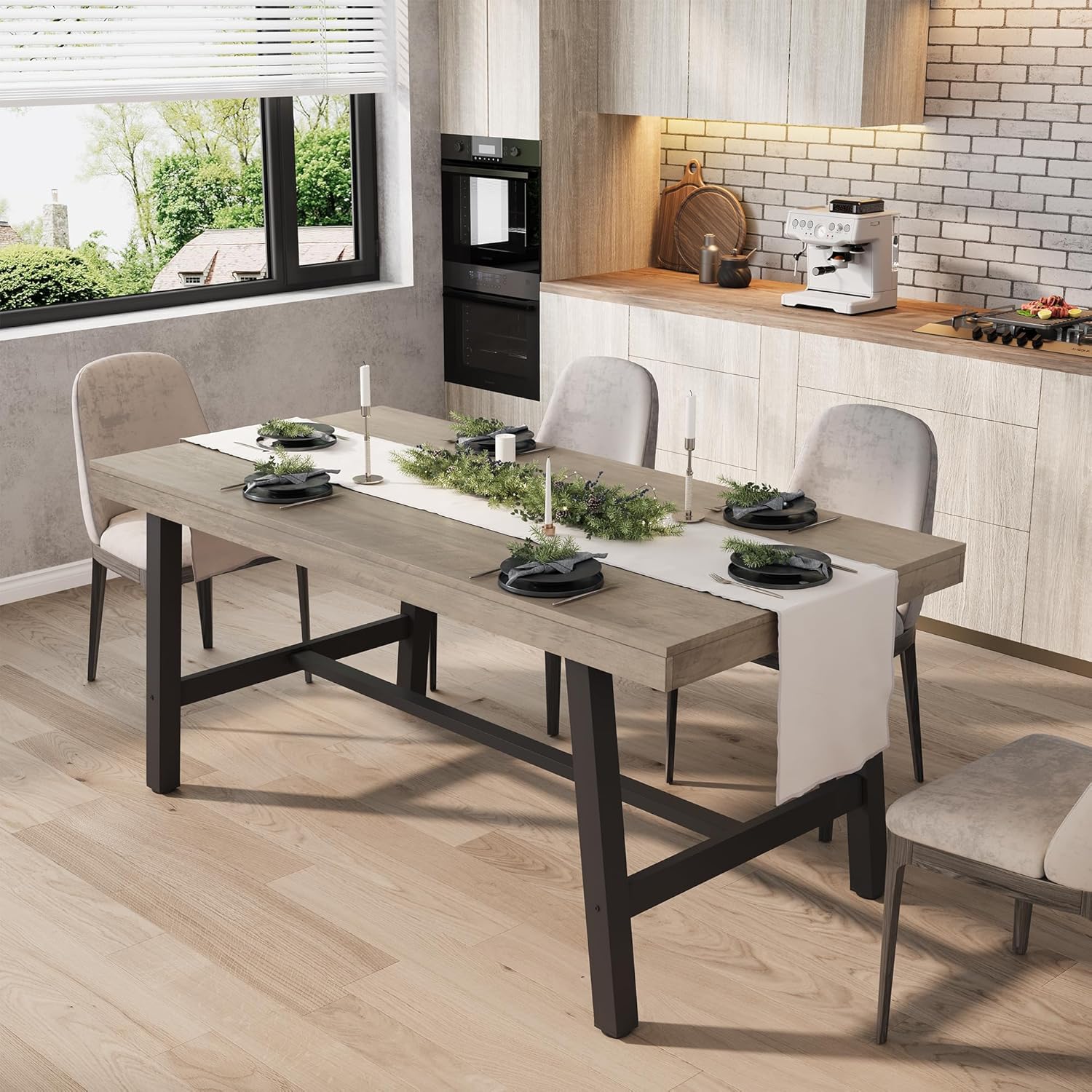 GarveeHome Industrial Dining Table for 4-6 People, 63 in Long Wooden Kitchen Table with Sturdy Metal Frame & Grey Finish - Seats 4 Rectangular Counter for Dinner, Kitchen, Dining Room - Grey