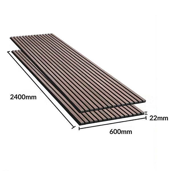 Lot de 2 Panneaux Acoustiques Muraux Bois240x60x2,2cm - Finition Noyer - Fond Noir - SILAMP