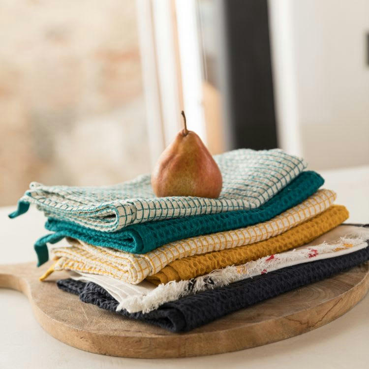 MUMBA - Torchon nid d'abeille  en coton ombre 50 x 70