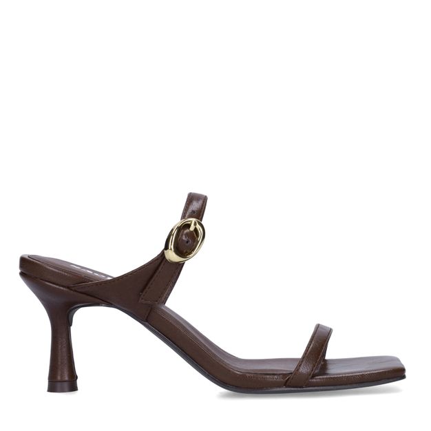 Bruine leren sandalen met hak