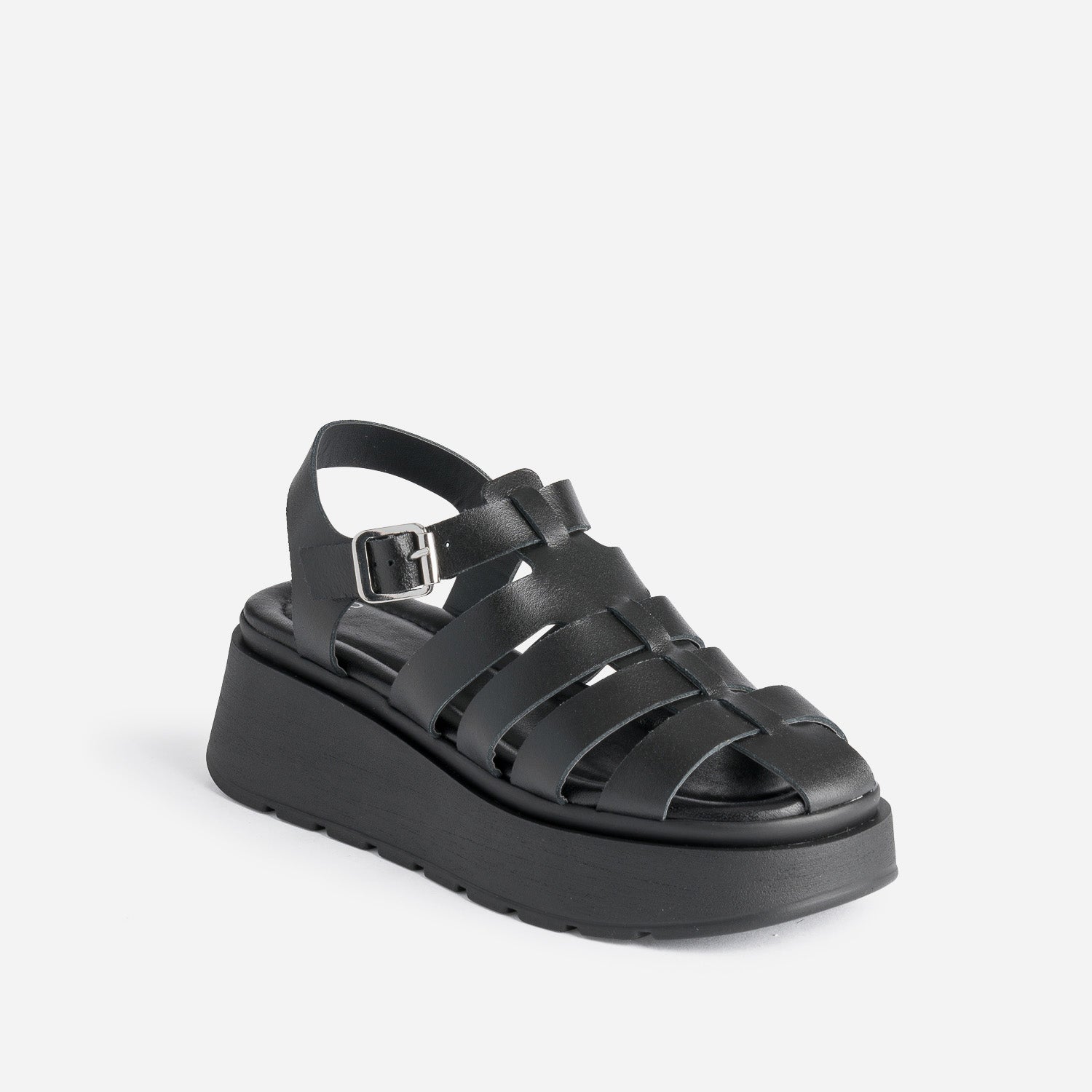 Sandale TEXTO noire en cuir semelle plateforme