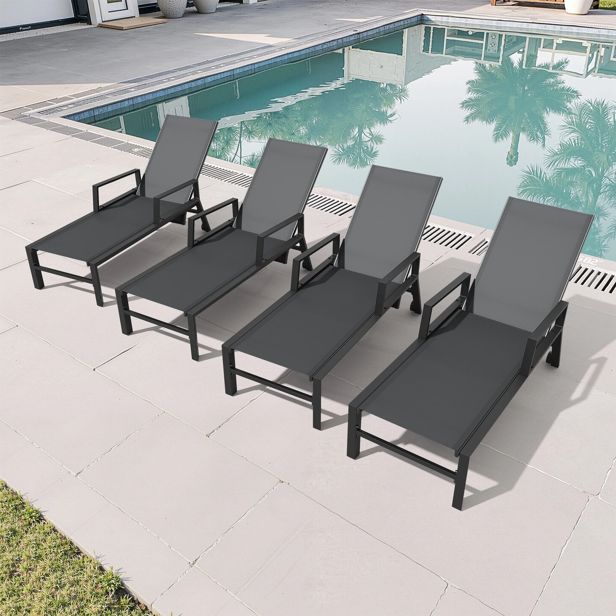 Outdoor Aluminum Adjustable Back Chaise Lounges with Wheels
