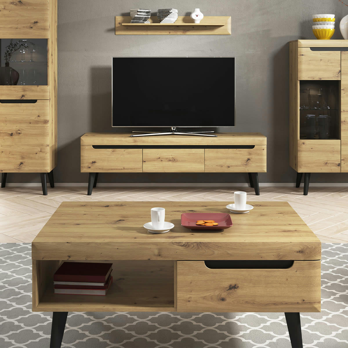 - Table basse 1 tiroir naturelle et noire