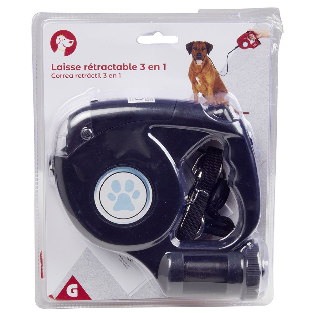 Laisse enrouleur distributeur de sac et lampe LED (2 modèles)