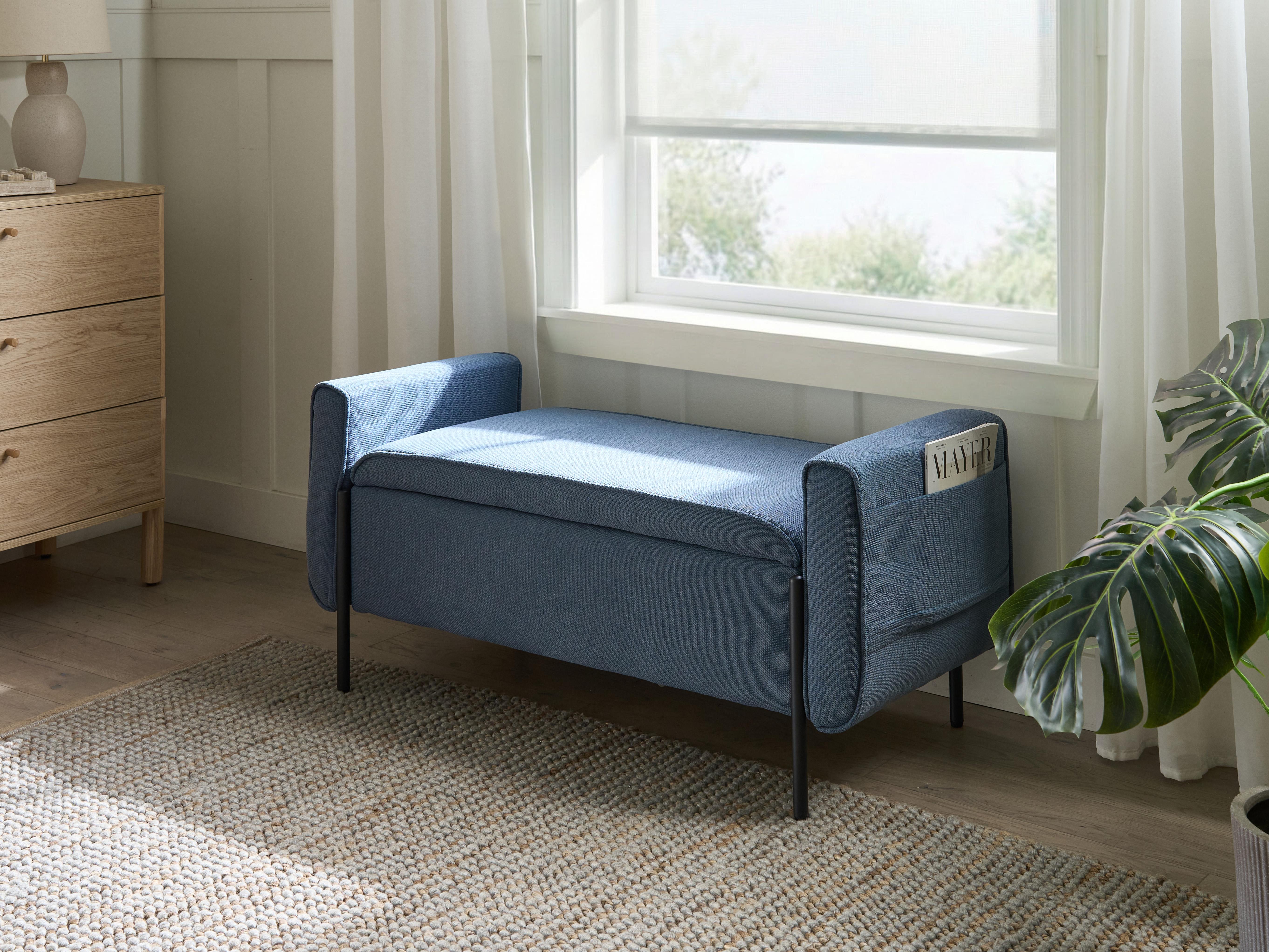 Upholstered Storage Bench LEWES Fabric Blue