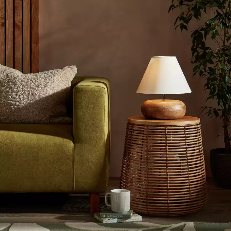 Habitat Pebble Mango Wood Table Lamp - Natural and White