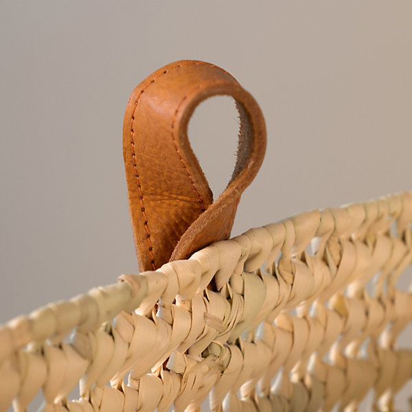 Panier à suspendre carré anse cuir (20x10x25 cm - Naturel)