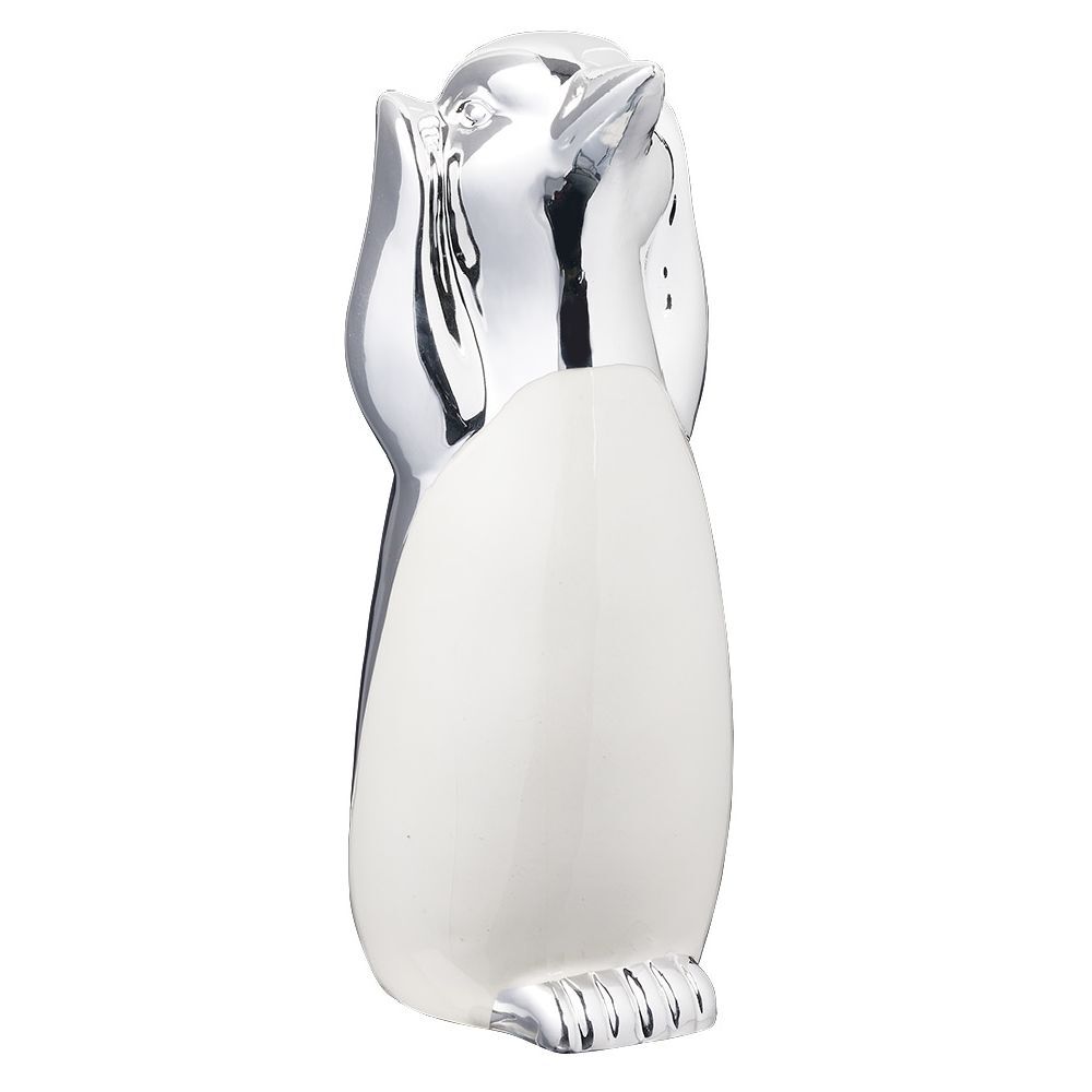 Déco céramique à poser Pingouin de la sagesse blanc et argent H20cm